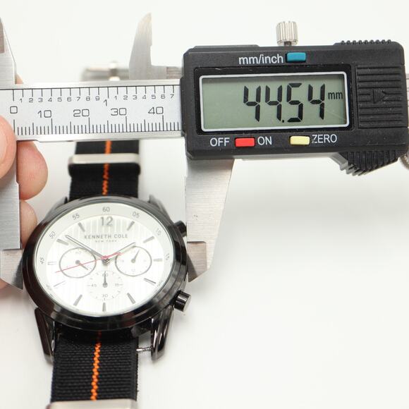 Kenneth Cole NY Mens 45mm Chronograph Watch Black Orange Nylon w New Battery - Picture 2 of 11